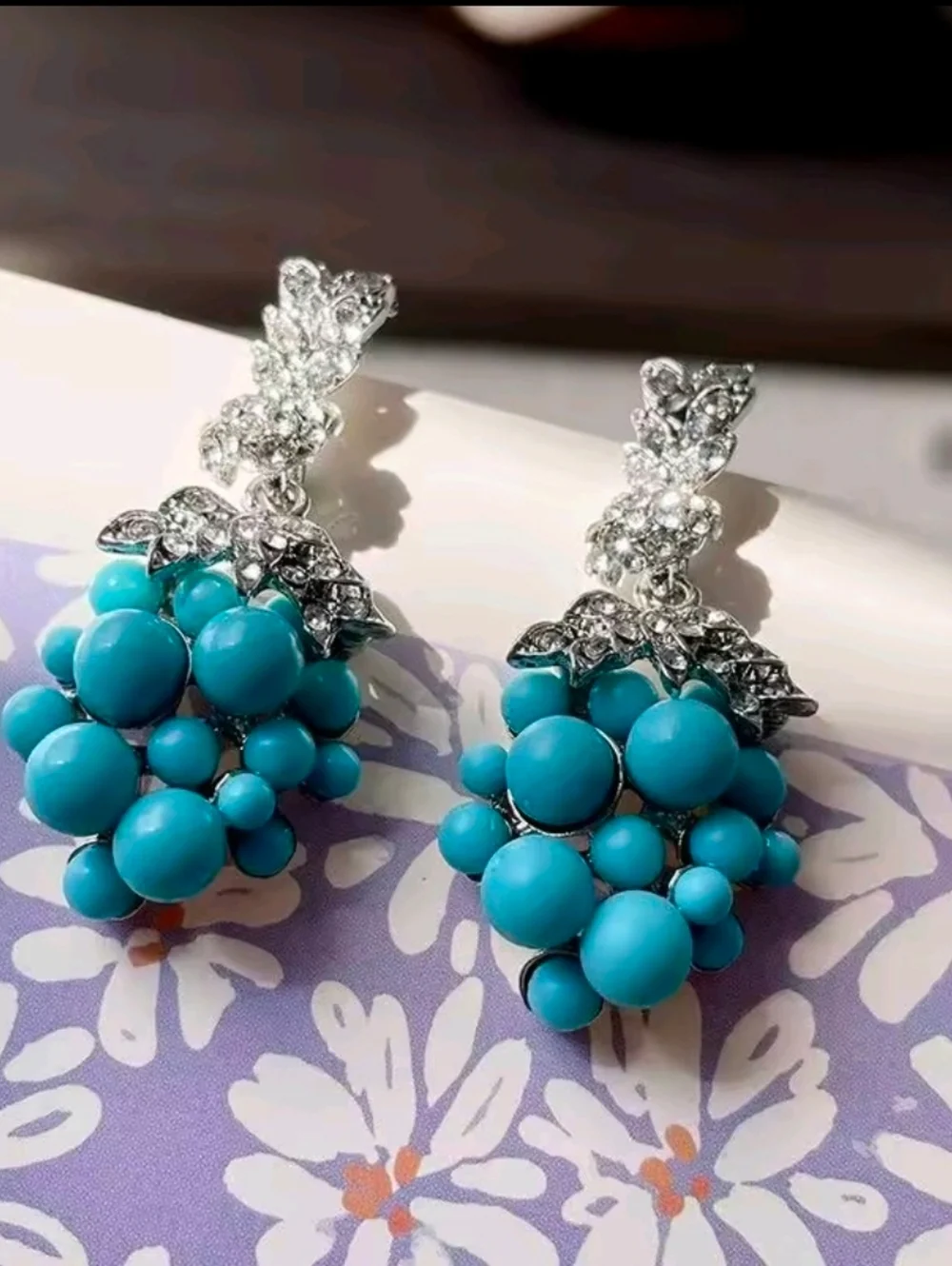 Turquoise Bead Cluster Drop Earrings - Picture 5 of 6